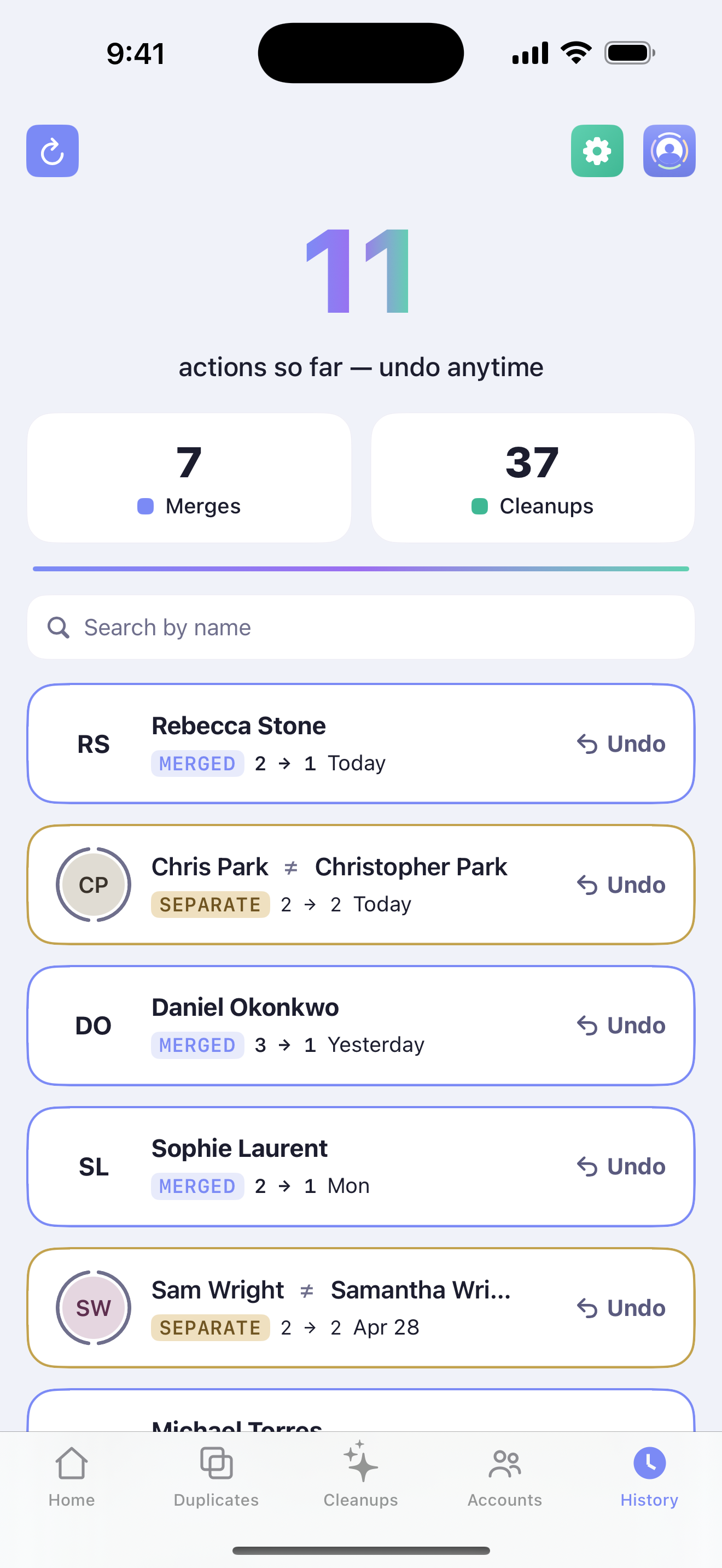 ContactOne merge history